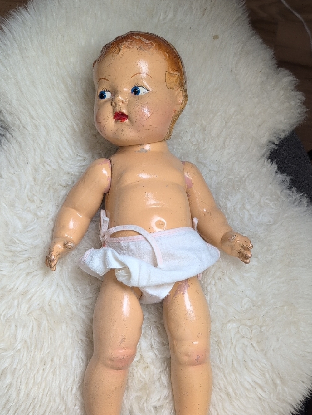 VINTAGE COMPOSITION BABY DOLL BLUE SLEEP EYES UNMARKED